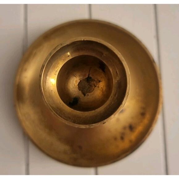 Trio Of Vintage Brass Candlesticks Holders Shiny, Hammered, MCM Atomic Holiday - Picture 4 of 8